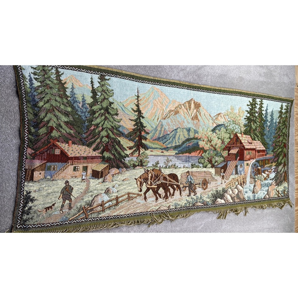 Tapestry Wall Hanging 62 x 28 Multicolor Alpine Mountain Scene Wandbild Bergland
